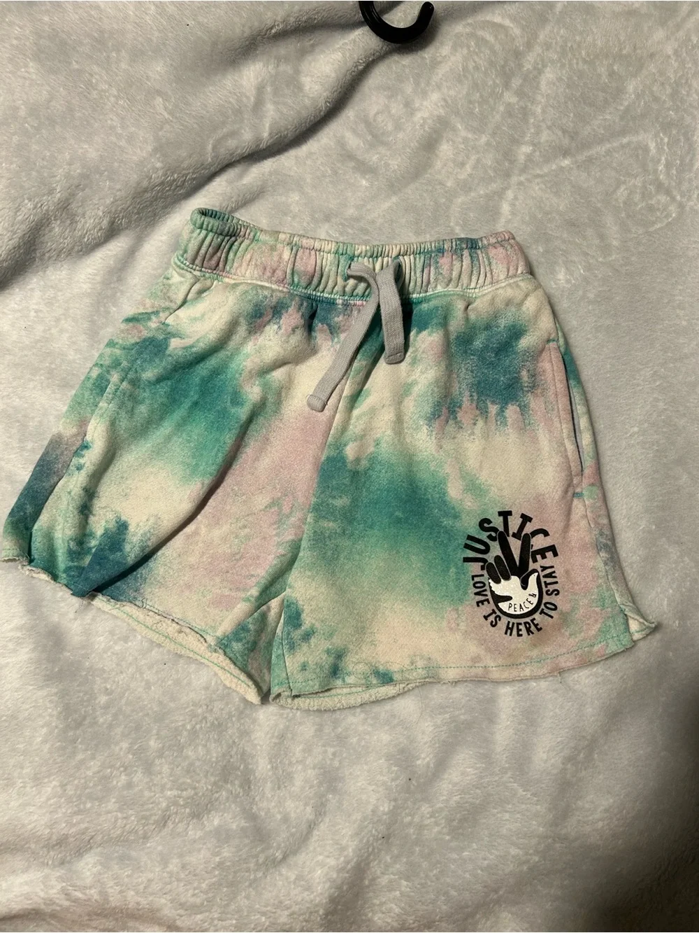 Justice Girls Tie-Dye Shorts in Teal and Light Pink
